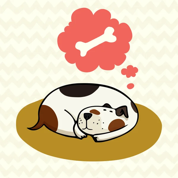 Cartoon dog, sleeping and dreaming about bone — Stock Vector