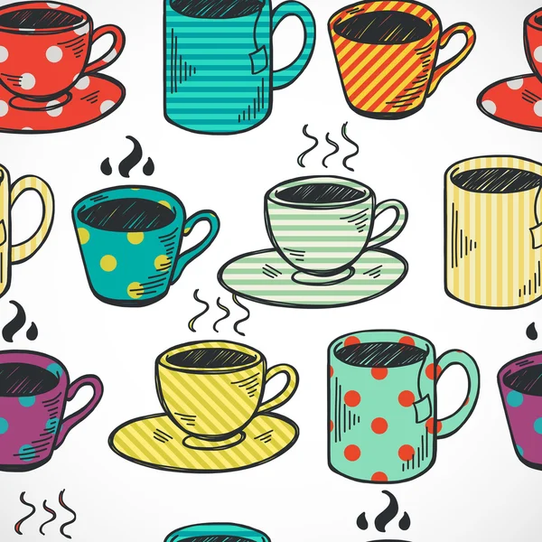 Seamless pattern with tea and coffee cups — Stock Vector