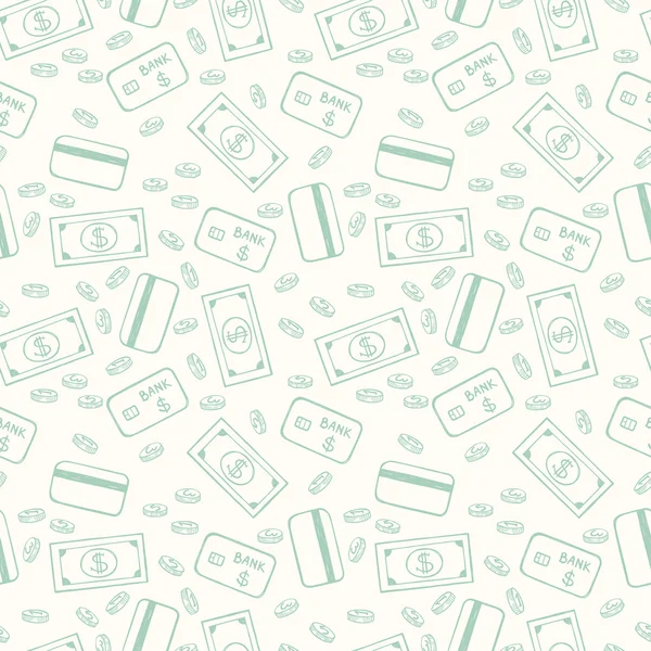 Pattern with coins, dollars and credit cards — Stok Vektör