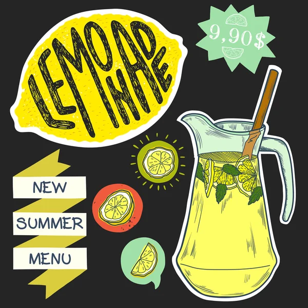 jug of lemonade, slices of lemon