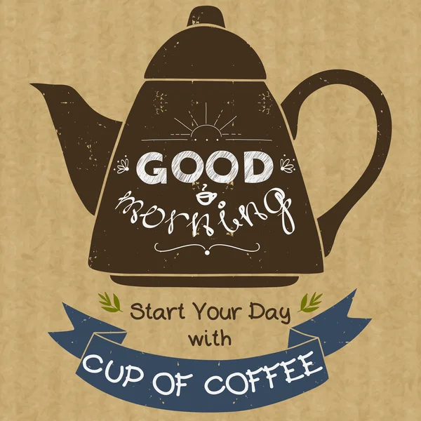 Cafetera con letras Buenos días — Vector de stock