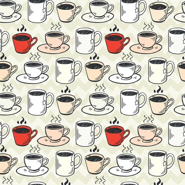 Nahtloses Muster mit Tee- und Kaffeetassen — Stockvektor