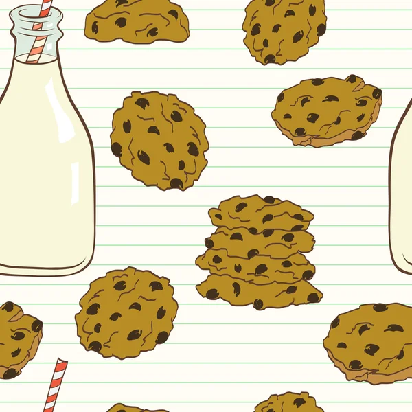Motif sans couture avec biscuits et lait — Image vectorielle