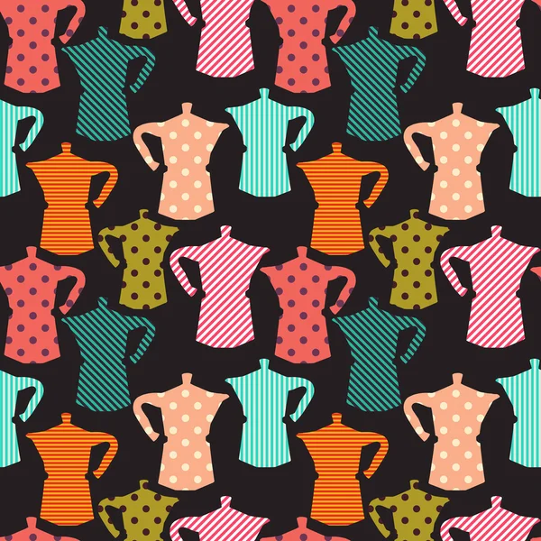 Modèle sans couture avec des cafetières colorées — Image vectorielle