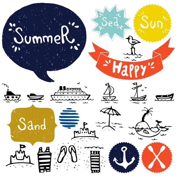 设置的海和暑假涂鸦 — 图库矢量图片