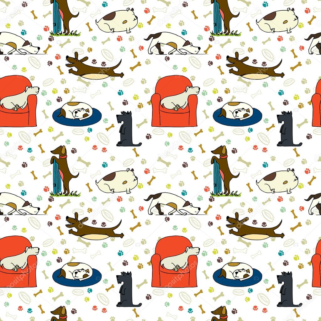 Seamless pattern with cartoon dogs