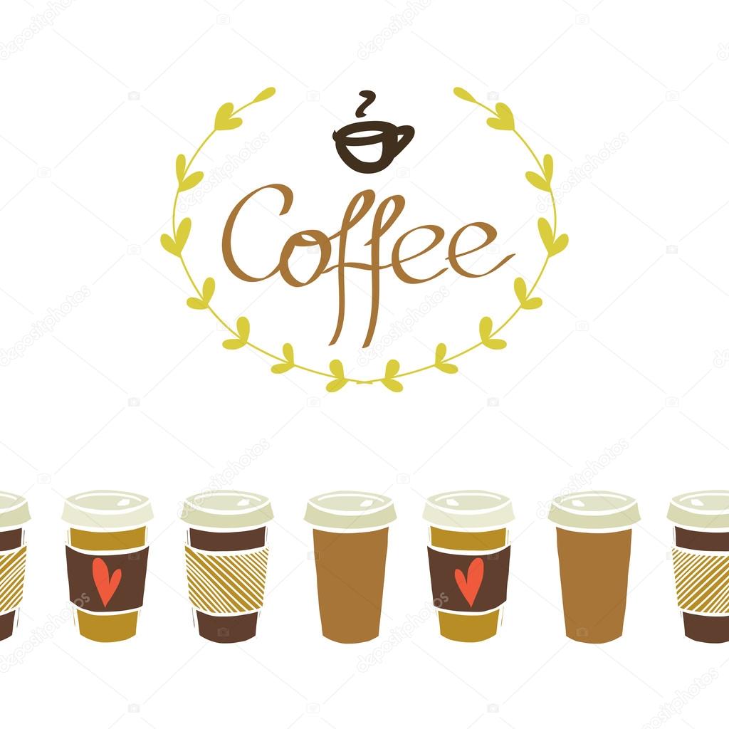 Seamless  border with cups of coffee