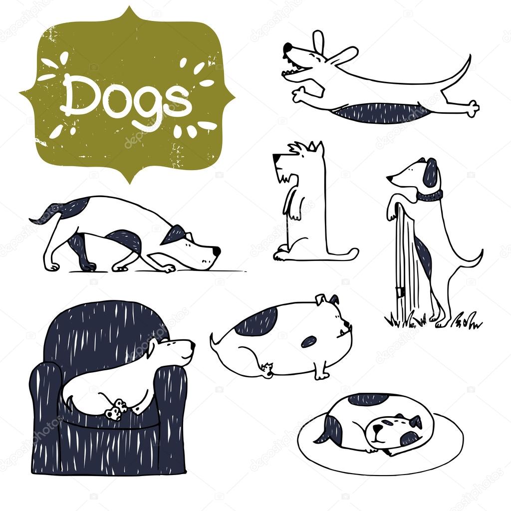 cartoon hand drawn dogs