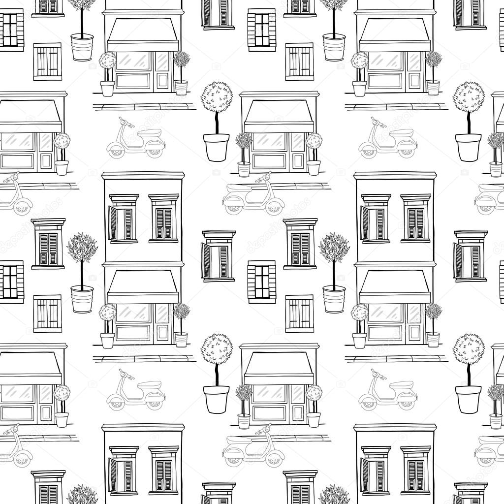 seamless pattern with sketchy shop