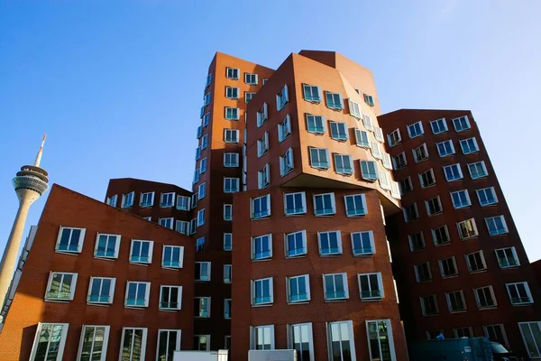 Dusseldorf Medienhafen Alemania Noviembre 2020 Vista Sobre Casa Gehry Roja —  Fotos de Stock