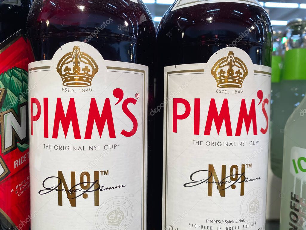 Viersen, Germany - March 1. 2021: Closeup of glass jar with kuhne red cabbage in shelf of german supermarket