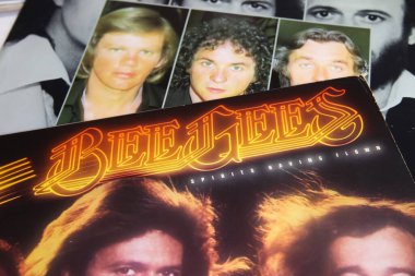 Viersen, Germany - May 9. 2021: Closeup of isolated vinyl record cover of the bee gees band