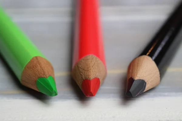 Closeup Isolated Colorful Green Red Black Crayons Wood Background Kenya — 스톡 사진