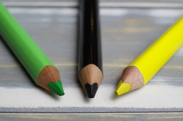Closeup Isolated Colorful Black Green Yellow Crayons Wood Background Jamaica — 스톡 사진