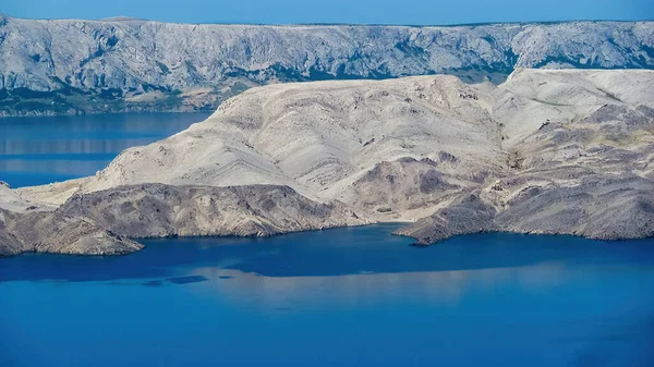 Vista Das Montanhas Velebit Sobre Mar Mediterrâneo Ilhas Pag Áridas — Fotografia de Stock
