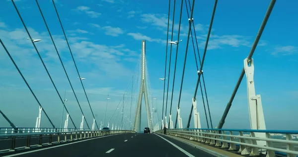 Vista Del Moderno Puente Carretera Sobre Río Sena Contra Cielo — Foto de Stock
