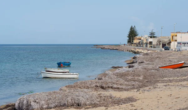 Sur Côte Sicile Petit Village Avec Vieux Bateaux Pêche Abandonnés — Photo