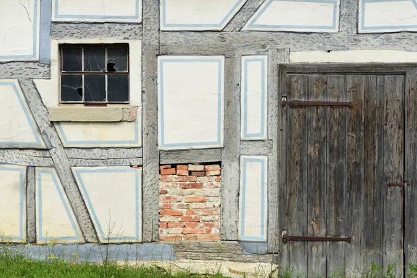 Nahaufnahme Und Detailaufnahme Einer Alten Historischen Fassade Eines Traditionellen Fachwerkhauses — Stockfoto