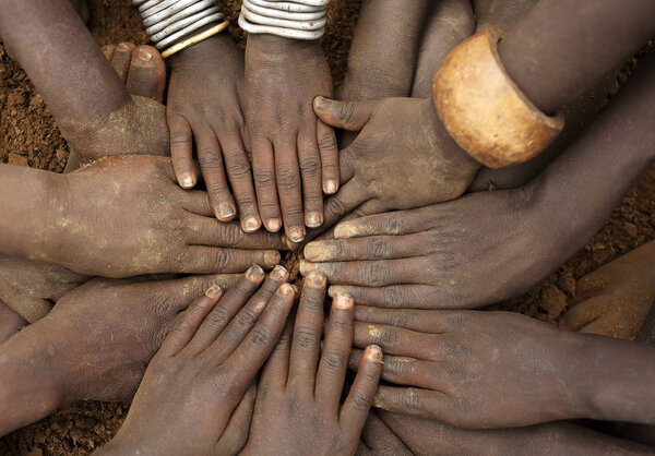 Close up of children's hands, Ethiopia