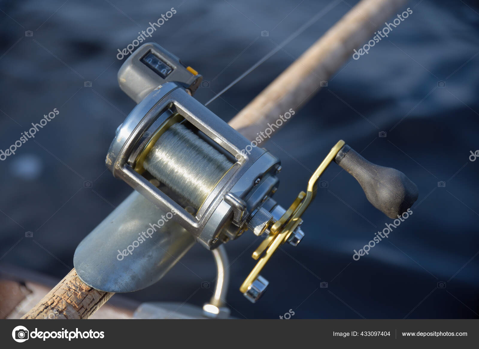 Silver Fishing Reel Line Counter Indicating Almost Meters Fishing