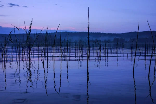 Sereno e nebuloso lago após forte chuva — Fotografia de Stock
