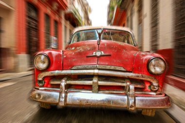 Eski Havana, Küba, sokaklarında klasik Amerikan otomobil