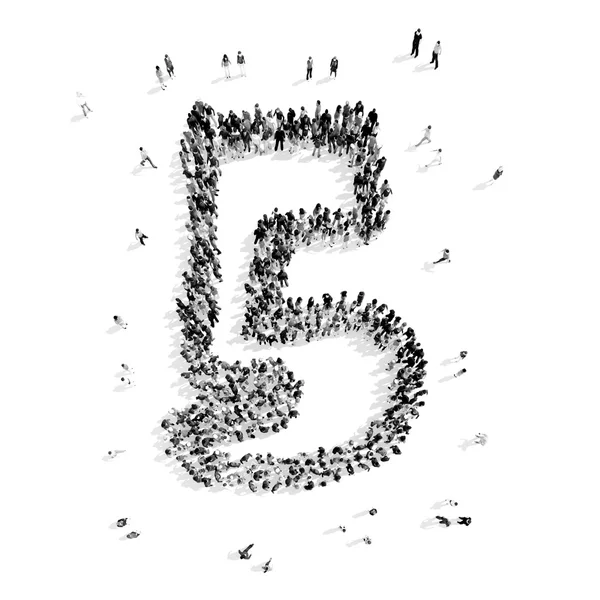 People in the shape of number five, cartoon — Stock Photo, Image