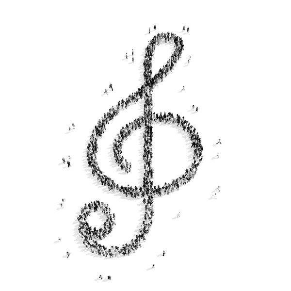 Insanlar bir tiz nota anahtarı, müzik şeklinde — Stok fotoğraf