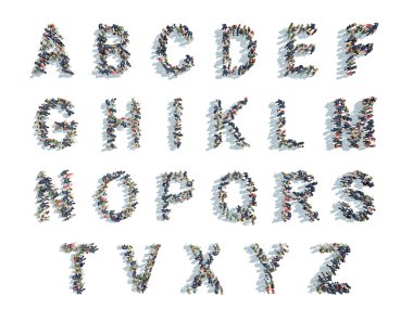 alfabe, illüstrasyonlar insanlarla