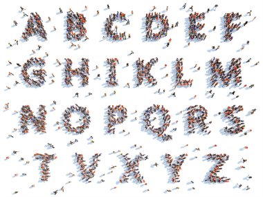 alfabe, illüstrasyonlar insanlarla.