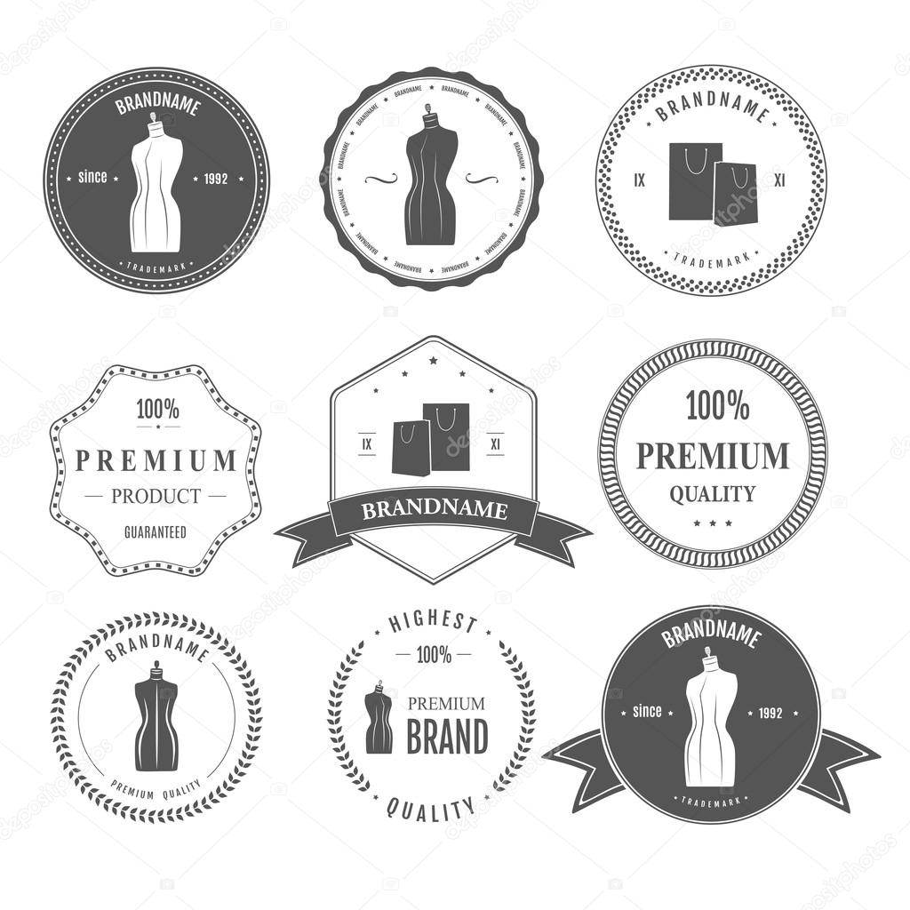 Set  vintage retro mannequin shopping badges and labels