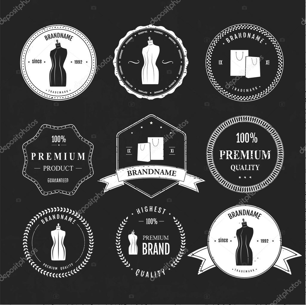 Set  vintage retro mannequin shopping badges and labels