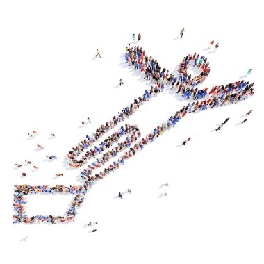 İnsanlar bir adam şeklinde.