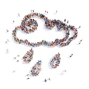 İnsanlar bulutlar şeklinde.