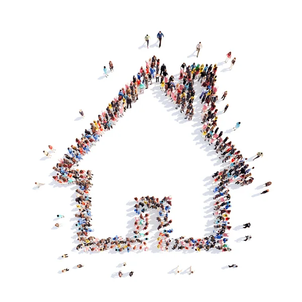 People in the shape of a house. — Stock Photo, Image