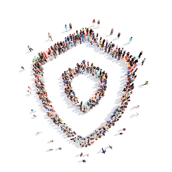 People in the form of a shield, flash mob. — Stock Photo, Image