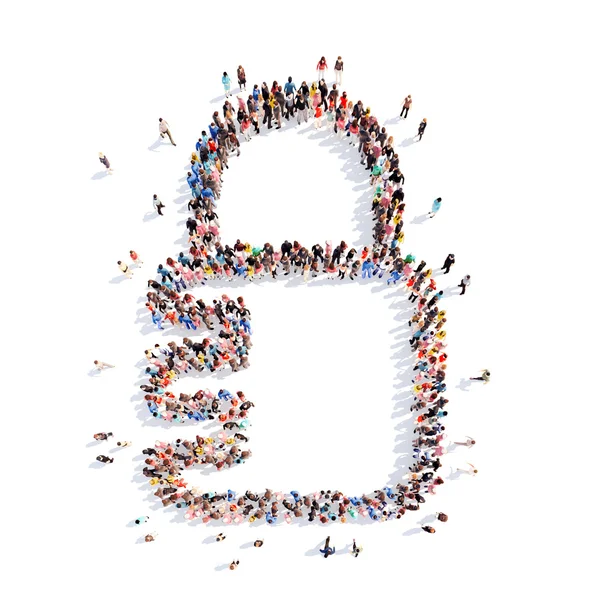 People in the form of  lock, a flash mob. — Stock Photo, Image