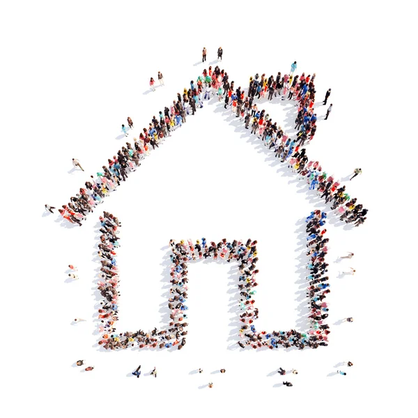 People in the shape of a house. — Stock Photo, Image