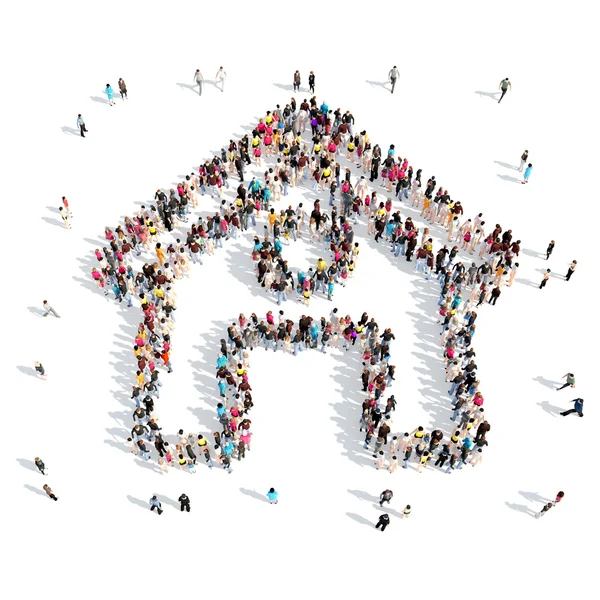 People in the shape of a house. — Stock Photo, Image