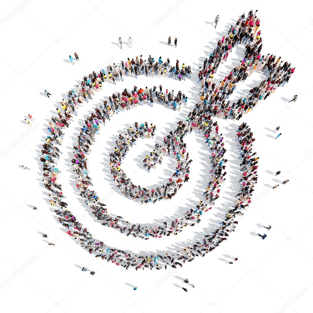 people in the shape of a target with an arrow.