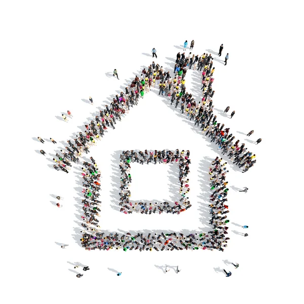 People in the shape of a house. — Stock Photo, Image