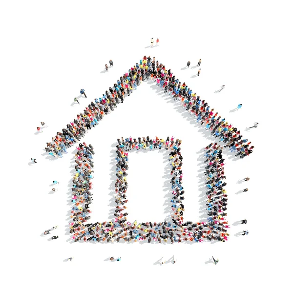 People in the shape of a house. — Stock Photo, Image