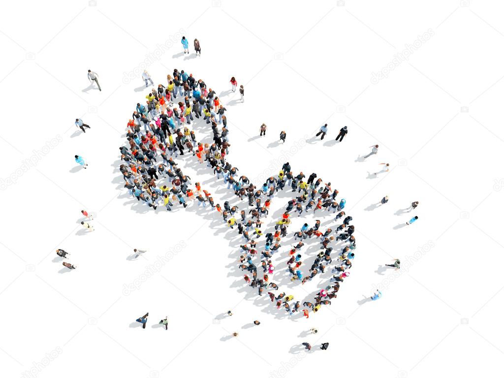 A group of people in the shape of dumbbells, a flash mob.