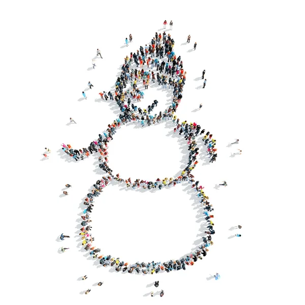 People in the shape of a snowman — Stock Photo, Image