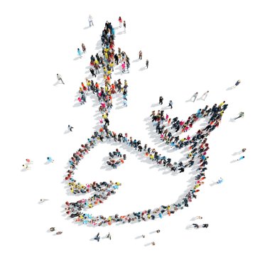 bir balina şeklinde insanlar, çizgi film.