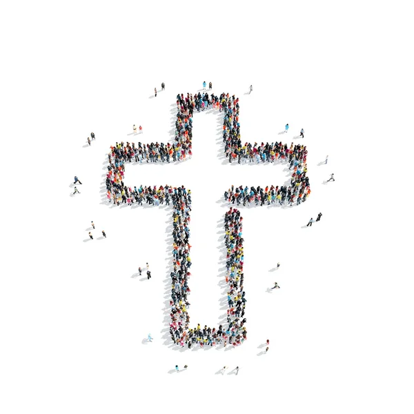 Folk i form av et katolsk kors, religion – stockfoto