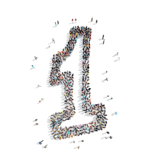 People in the shape of number one , cartoon — Stock Photo, Image