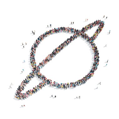 Grup insanlar şekli gezegen Satürn