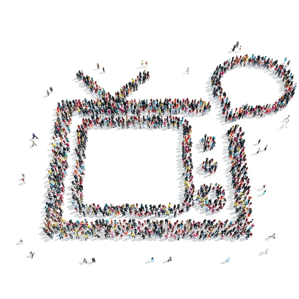 Skupiny lidí tvar chatu bublina televize — Stock fotografie