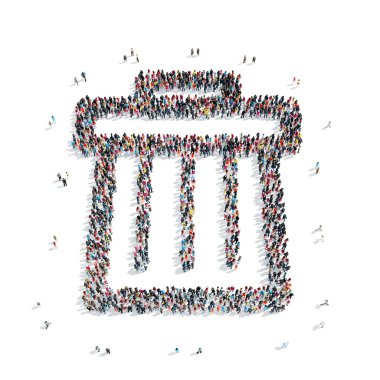 Grup insanlar çöp tenekesi şekil